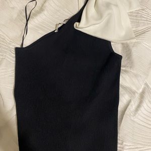 Knitted black tank One shoulder with white knitted bow. Brand new